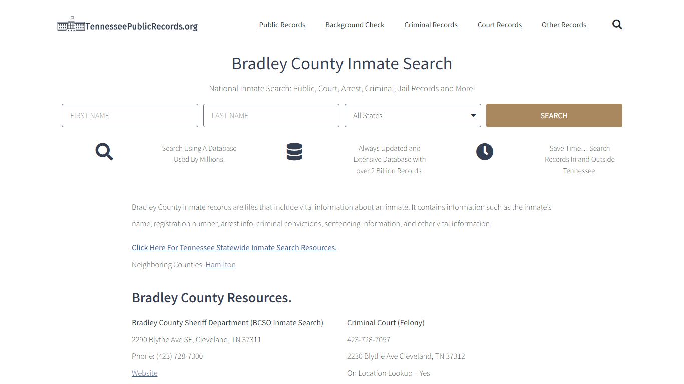 Bradley County Inmate Search - BCSO Current & Past Jail Records